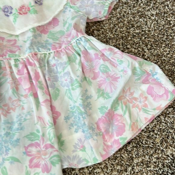 Vintage 80s Floral Easter Spring Collared Formal Baby Girl Dress - Picture 4 of 14